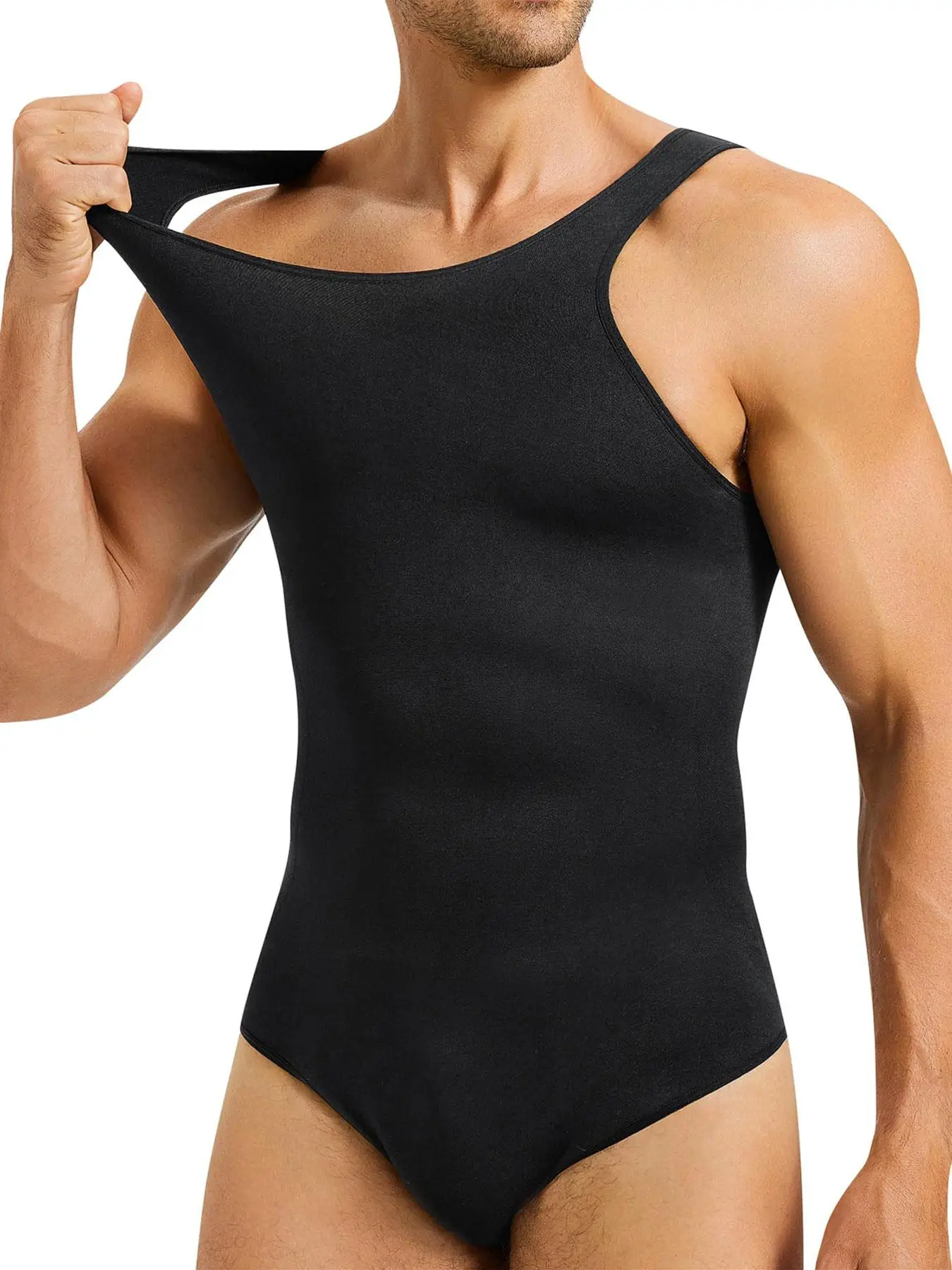 Men's Solid Tummy Control Shapewear Tank Top, Casual Comfy Breathable Sleeveless Compression Bodysuit For Daily Wear, Men's Shapewear Clothes For Spri