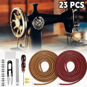 25pcs Sewing machine parts,Treadle Sewing Machine Belt, 72 Inch 3/16 Replacement Leather Belt, Treadle Belts with Hook, 2pcs Sewing Machine Leather Belts ﻿