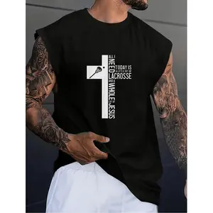 Men's Lacrosse & Faith Sleeveless Cotton Tank Top | "Lacrosse & Jesus" Graphic Print | Lightweight Breathable Gym Vest for Summer Casual Wear