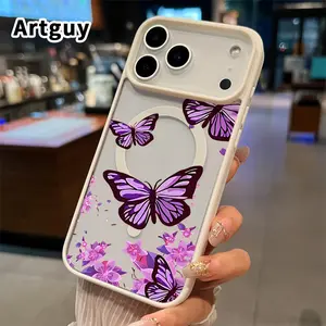 Phone Case for iPhone 17 Pro Max 16 15 Plus Air 14 13 12 11 E Lavender Butterflies Pattern Four Corners Reinforced Shockproof Transparent Soft Silicone Cover