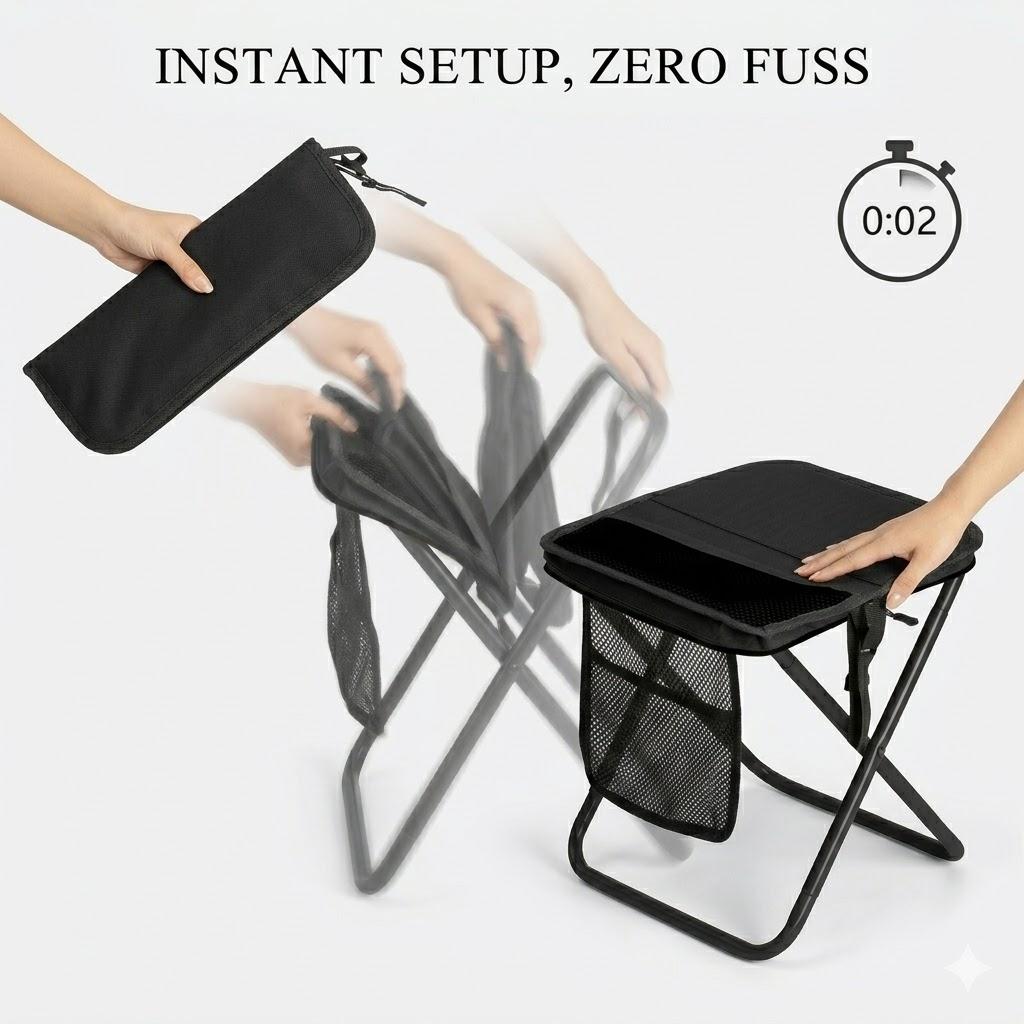 Heavy Duty Portable Folding Stool, Supports Up to 300 lbs, Sturdy Mini Camping Chair for Adults, Ultralight Collapsible Fishing Seat, Compact Outdoor Bench for Gardening & BBQ