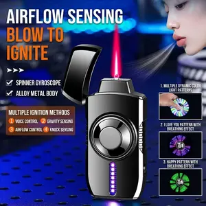 Fidget spinner smart voice-activated windproof lighter with 4 ignition modes – USB charging – LED colorful light, suitable for candles, barbecues, and outdoor activities – a cool and stress-relieving gadget, a great gift choice for men (without gas)