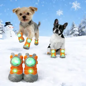 2026 LED Light-Up Dog Shoes & Booties Glowing Paw Protector Boots with Anti-Slip Sole for Small & Medium Dogs Winter Safety Night Walks 4-Pack