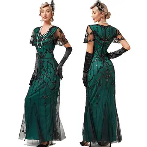 Women Vintage 1920s Gatsby Sequin Fringe Dress Beaded Party Evening Gown