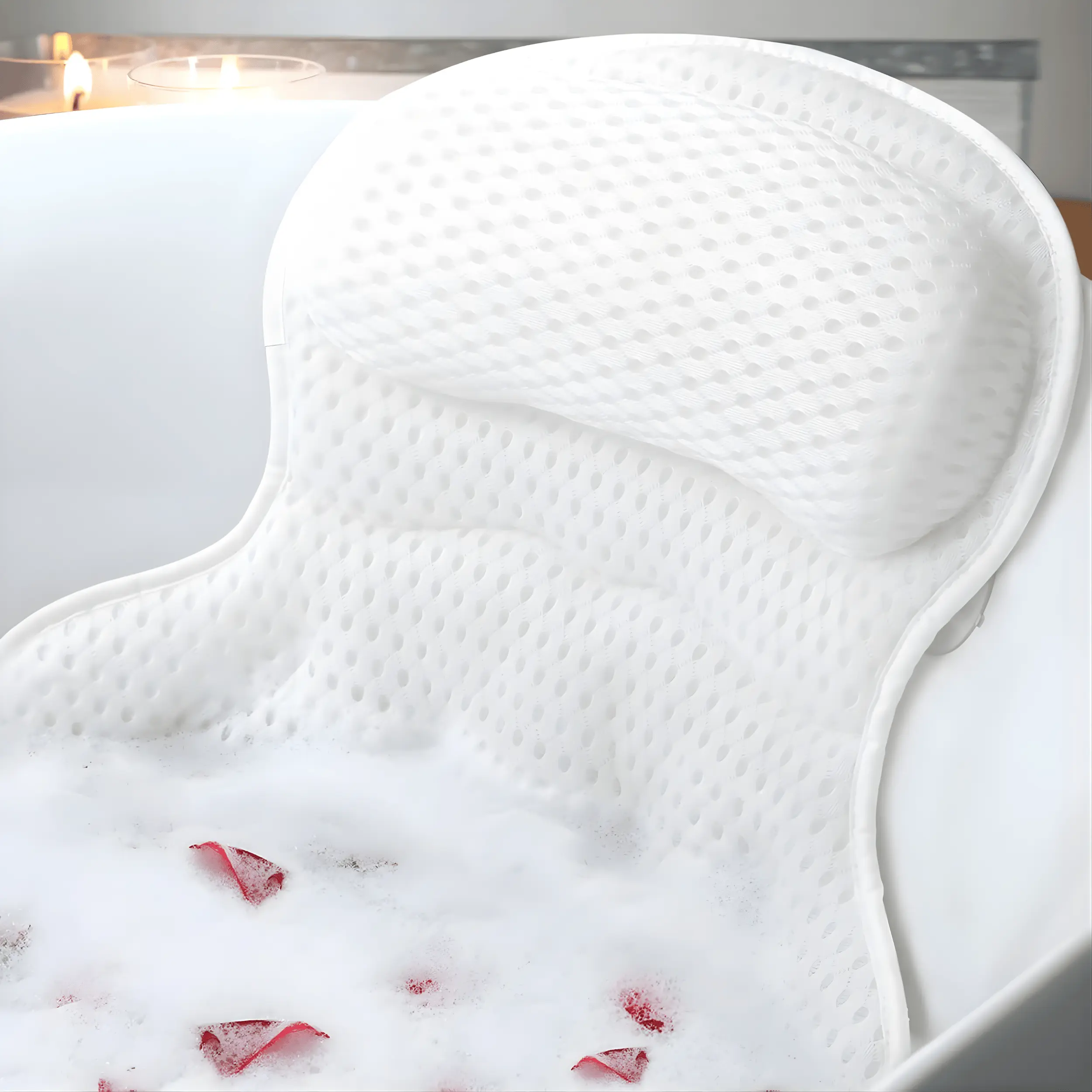 Luxury Bath Pillow for Tub Soft 4D Mesh Bathtub Pillow with Neck & Back Support, Non-Slip Suction Cups, Comfortable Spa Bath Headrest, Quick Dry Bathroom Accessory for Relaxing Home Spa & Gifts