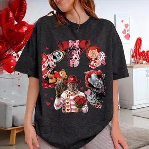 Retro Horror Characters Valentines Shirt, Funny Pink Valentine Day Tshirt, Horror Movie Be Mine T-Shirt, Anti Valentine Tee