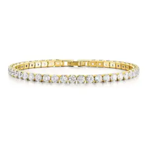 14K Gold Plated 3mm Cubic Zirconia Classic Tennis Bracelet - Hypoallergenic Gold Bracelets for Women - Size 6.5-7.5 Inch - Simulated Diamond Tennis Bracelets