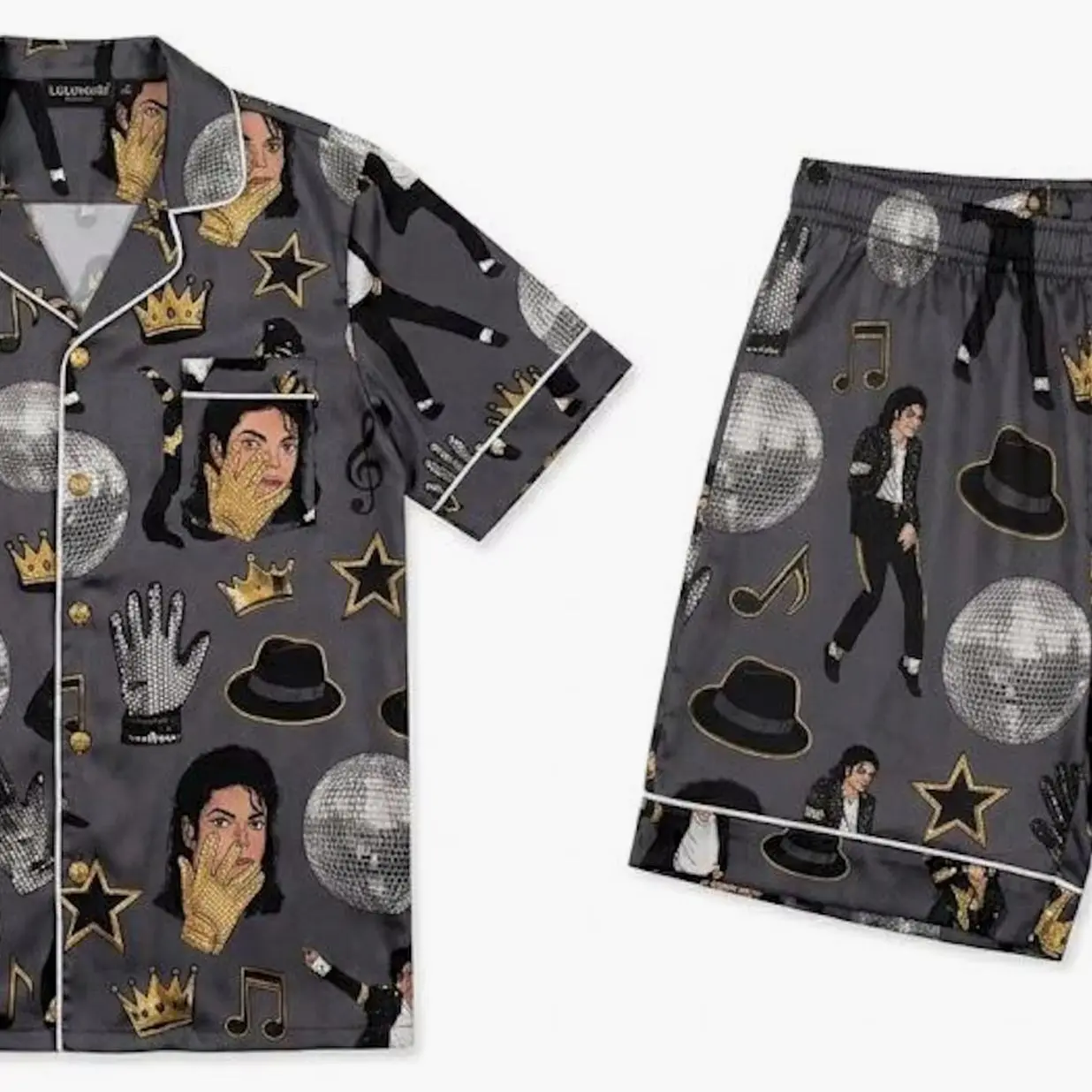 Satin Pajama Set, Pop Music Dancer Print Sleepwear, Unisex Lounge Set