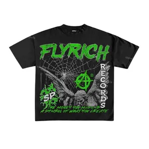 Y2k Vintage Flyrich green World Graphic Cotton T-shirt