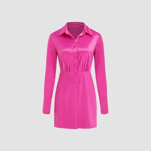 Cider [size 0-10] Satin Collar Button Long Sleeve Shirt Dress SwimWeek