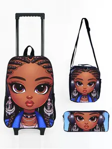 17-inch Rolling Backpack Set with African Girl Pattern Print 17-inch Rolling Backpack Set with African Girl Pattern Print