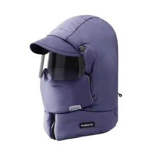 Windproof Winter Cycling Mask with Integrated Goggles - Warm, Full Coverage Outdoor Hat, Black, Blue, Purple, Pink, and Orange - Unisex Elastic Polyester Balaclava, Snap Closure, Hand Washable, Ski Mask