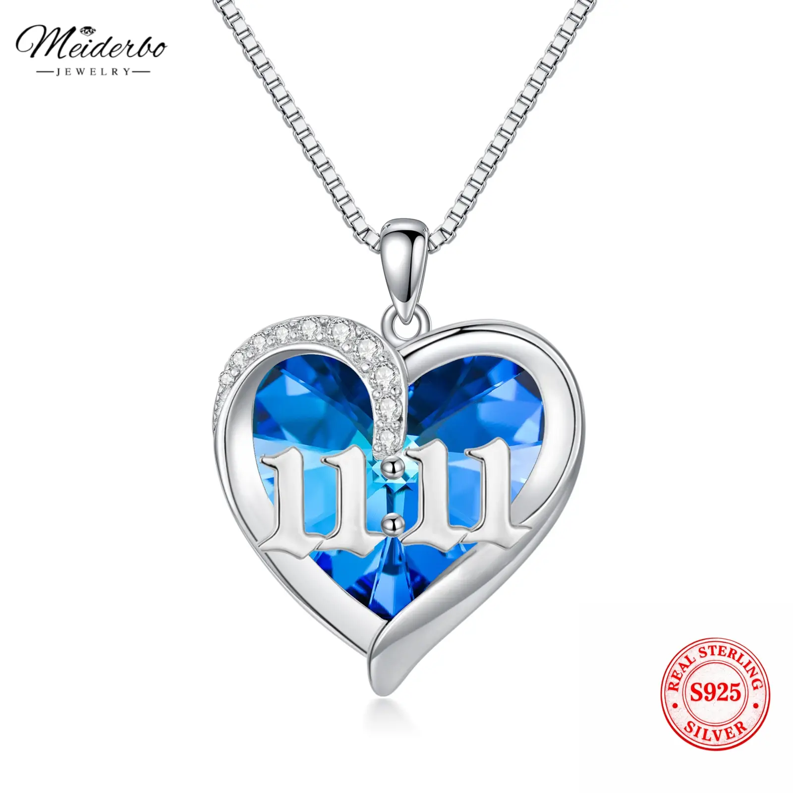 MEIDERBO 925 Sterling Silver Angel Number Necklace - 18+2in Adjustable Length, Statement, Crystal, Angelic Style Jewelry with 11:11/333/444/777 Pendant for Women, Heart Locket Option, Mother’s Day/Birthday Gift, Statement Necklaces, Crystal Necklaces