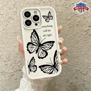 Trendy Butterfly Black Outline Aesthetic Design Case for iPhone 17 16 15 14 Pro Max 13 12 11 XR XS Plus Air Slim Lightweight Shockproof Anti Drop Protective Durable TPU Cover