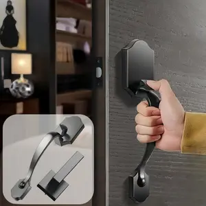 Front Door Handle, Modern Exterior DoorHandle with Passage Lever, Front Entry Door HandleNo Lock, Reversible for Left & Right doorknob ,Lower Half Grip -Matte Black