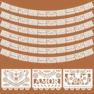 6 Pack White Mexican Papel Picado 118 Feet Mexican Wedding Party Banner Cielito Lindo Party Decoration Dia De Los Muertos Decor Fiesta Banner for Mexico Wedding Supplies (Amor)