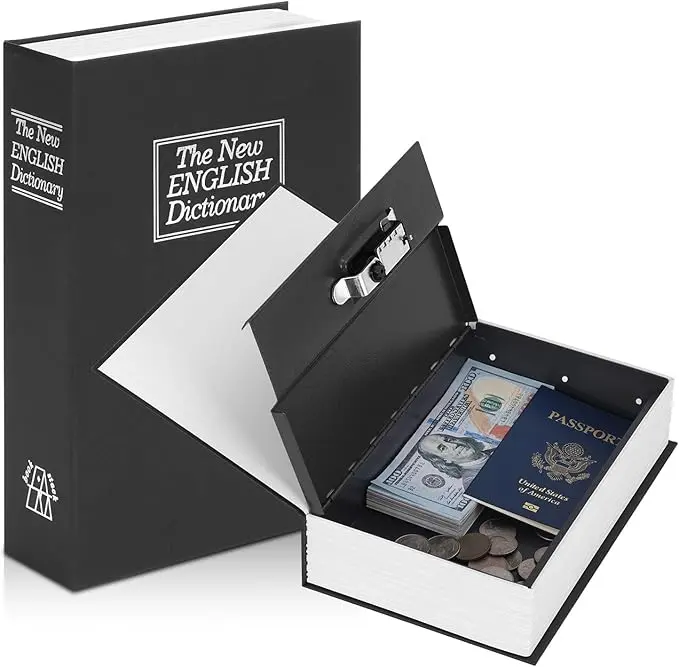 Book Money Box with Password Lock, 1 Count Hidden Secret Storage Box, Safe for Cash, Jewelry, Passports, Valuables, Secure Lock Box for Home, Office, with 3 Digit Combination Locks, Fireproof and Waterproof (Password Black, smell)