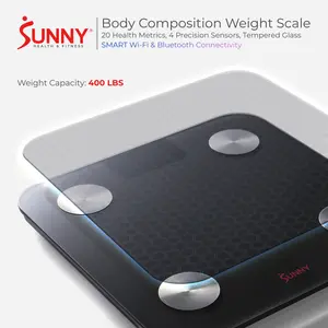 SUNNY Smart Digital Weight Scale 400 lbs Capacity Body Composition Bathroom Scale with 20 Health Metrics Info Diet High Accuracy Sensors Heart Rate Body Fat Muscle Mass BMI Tempered Glass LED Display Home Gym Fitness Workout Professional Wi-Fi Bluetooth SUNNY Smart Digital Weight Scale 400 lbs Capacity Body Composition Bathroom Scale with 20 Health Metrics Info Diet High Accuracy Sensors Heart Rate Body Fat Muscle Mass BMI Tempered Glass LED Display Home Gym Fitness Workout Professional Wi-Fi Bluetooth