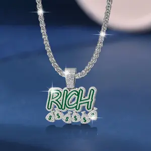 Braided Wheat Link Chains with RICH Letter Money Bag Pendant Hip Hop Rapper Chain Necklace Luxury Sliver Gold Plated Necklace and Novel Pendant Jewelry Gift for Party Prom Gifts Costumes DIY Decoration