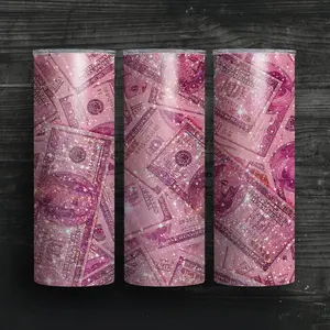 Pink Money 20oz Sublimation Tumbler - Hot or Cold Double Insulated Straight Skinny Tumbler