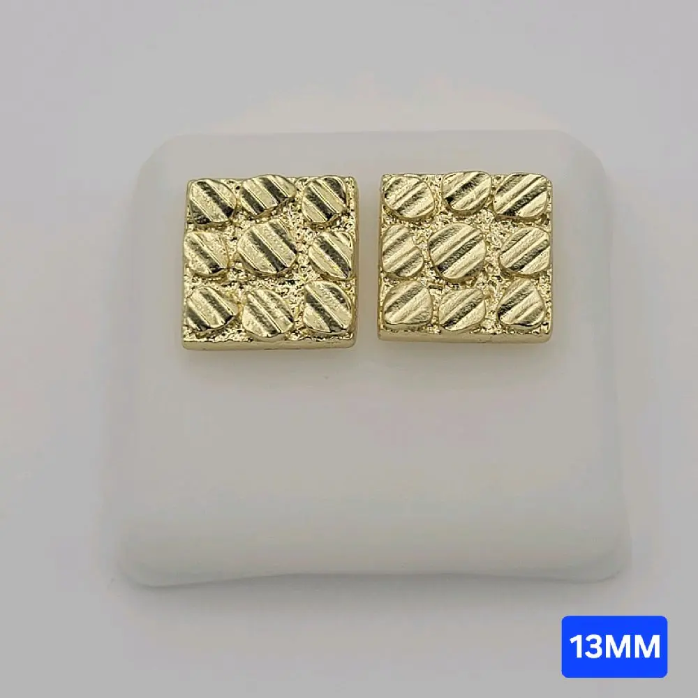 Elegant Square Nugget  Earrings 13mm Laminated Gold Stud Jewelry Accessory Unisex