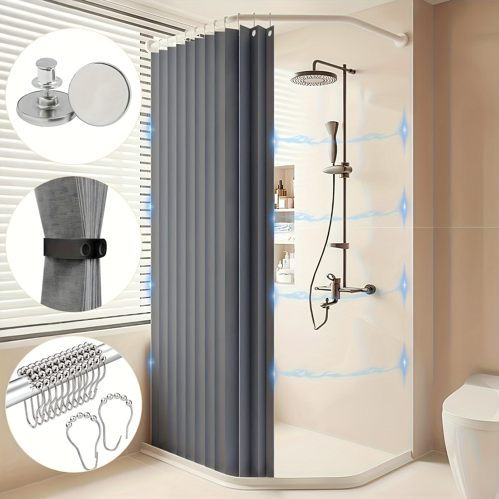 Thickened Magnetic Foldable Shower Curtain, 1 Pack — Waterproof Privacy Bathroom Divider Curtain with Hooks and Tie Straps, Machine Washable (Suitable for Bathtubs and Showers Year-Round)