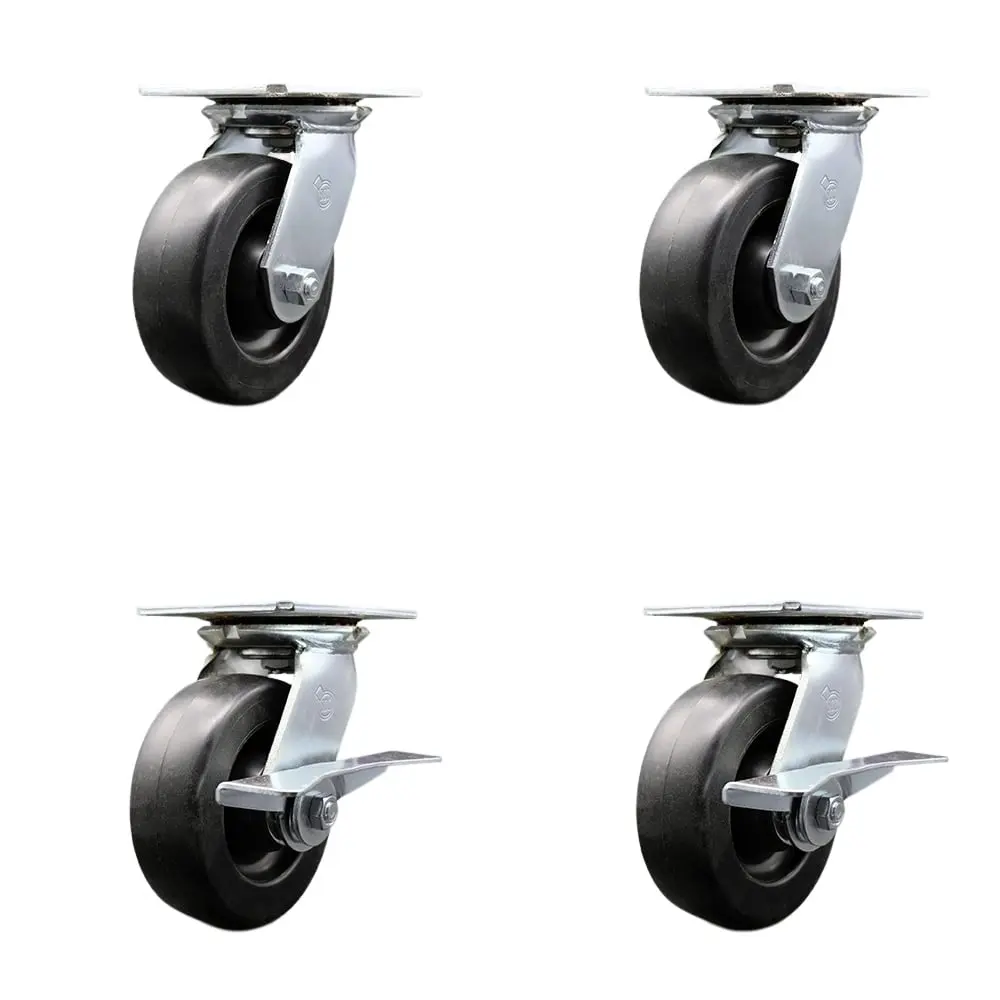 Service Caster SCC-35S620-POB-BSL-2-SLB-2 Heavy Duty Large Top Plate Plastic-Metal Polyolefin Caster, Maintenance-Free Bearings, 6"x2" Black Wheels, 2 Bolt-On Lock Models, 2800 lbs Capacity - Set of 4 for Commercial Equipment, Dollies, Food Service Carts,