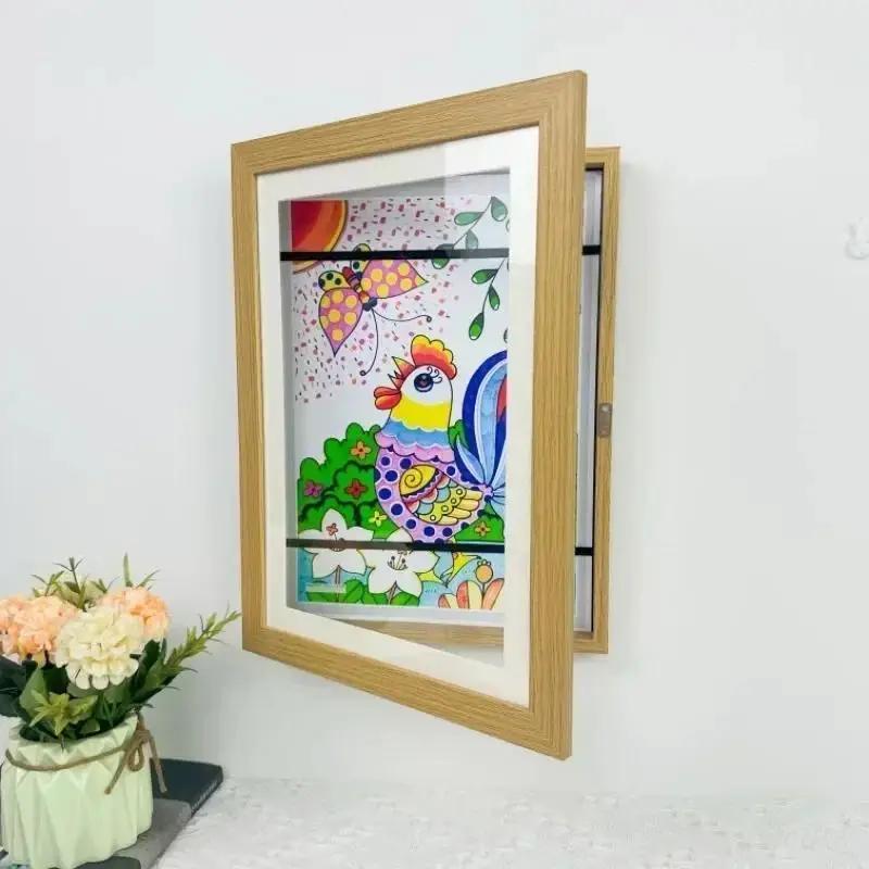 Magnetic Photo Frame, 1 Count Creative Children's Art Display Frame, Front-Opening Changeable Picture Wooden Framed, Kids Artwork Display Photo Frame, Home Decor Accessory