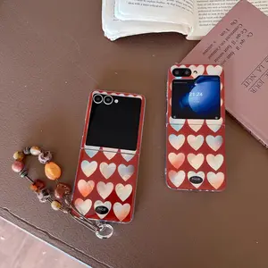 Cute Full Screen Laser Hearts Phone Case with Butterfly Strap for Samsung Galaxy Z Flip7 Z Flip6 Flip5 Shockproof Back Cover