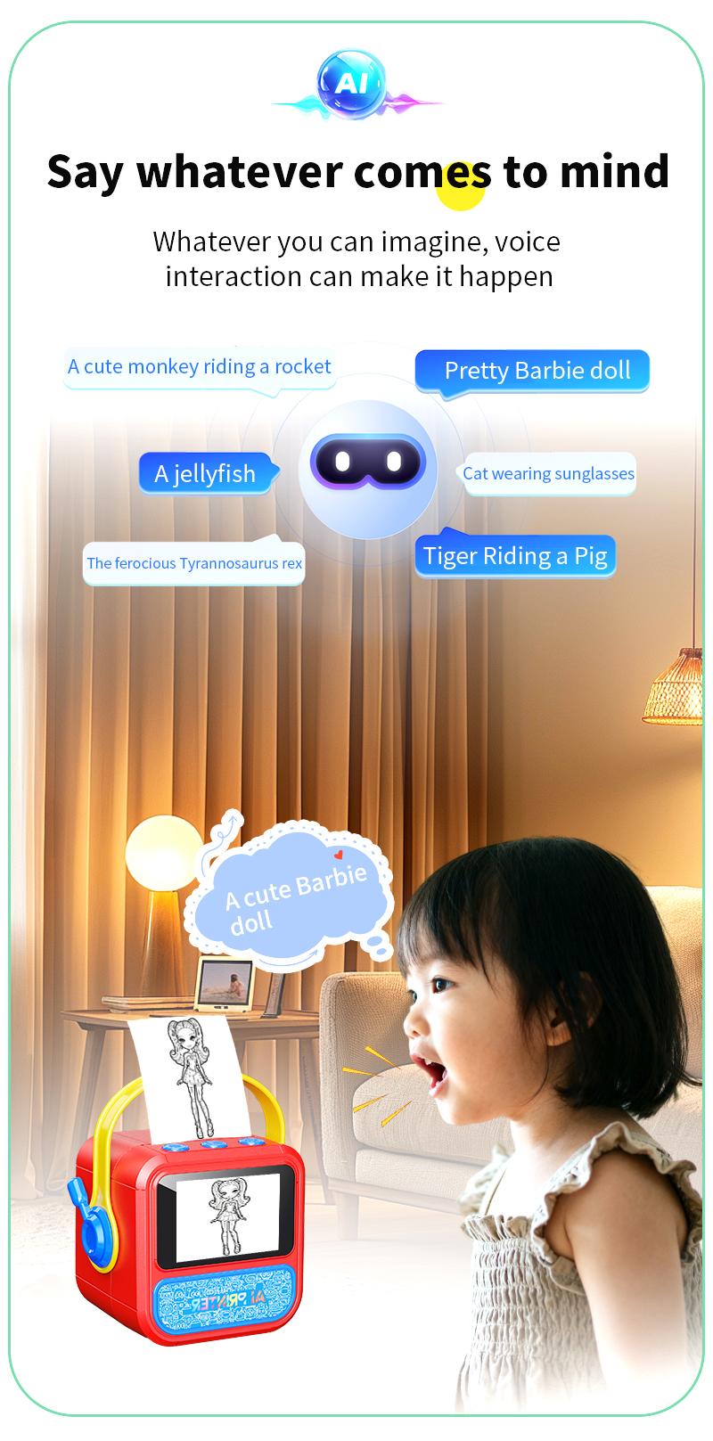 Portable mini printer, smart voice-activated image printing, label printer, USB-powered wireless label printer (with paper), app-uploaded image printing, suitable for note-taking and children's DIY crafts, compatible with iOS and Android systems.