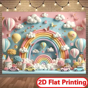 Whimsical Rainbow And Hot Air Balloon Background Banner - Cute Butterfly Cloud Hot Air Balloons, In Various Sizes, Ideal For Birthday Parties, Children's Rooms, And Home Decoration, Perfect As a Gift For Friends And Family
