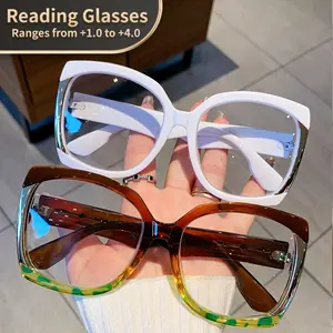 Men Women Oversized Square Glasses +1.0 to +4.0 Prescription Clear Transparent Vintage Floral Frame PC Material Single Item