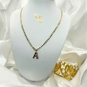 VALDES Luxury #154 Cuban Link Initial Necklace 14K Gold Plated