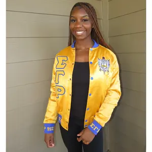 SGRho Gold Satin Bomber Jacket Custom Ribbon And Lining