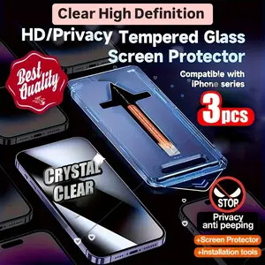 3-Pack Privacy 4K Clear Screen Protector for iPhone 17 Pro MaxiPhone 17 Pro Max, 17 Pro, 17 Air, 17/16/15/14/13/12/11, Auto-Aligned Tempered Glass, Bubble-Free, Anti-Glare, Durable