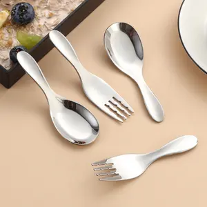 Stainless Steel Children's Spoon and Fork Set — Household Dining Utensils with Short Handles (Dessert Spoons/Forks)