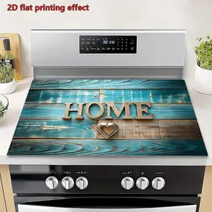 Antique wood grain pastoral style pattern rubber stove protective cover - heat-resistant, non slip, absorbent, easy to clean, oven mat, refrigerator mat, kitchen stove cover, suitable for surface protection of ovens, washing machines and appliances