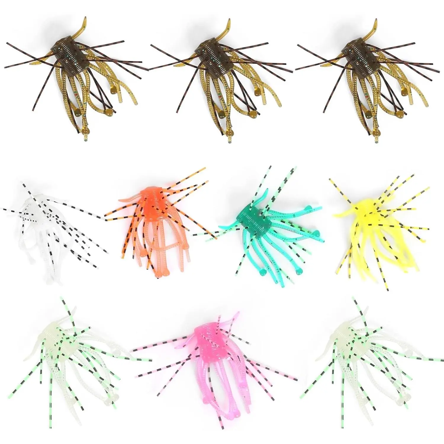 Soft Baits for Bass Fishing, 12pcs Slow-Sink Silicone Lures with Tentacles for Drop Shot, Finesse & Wacky Rigs, Fishing Supplies