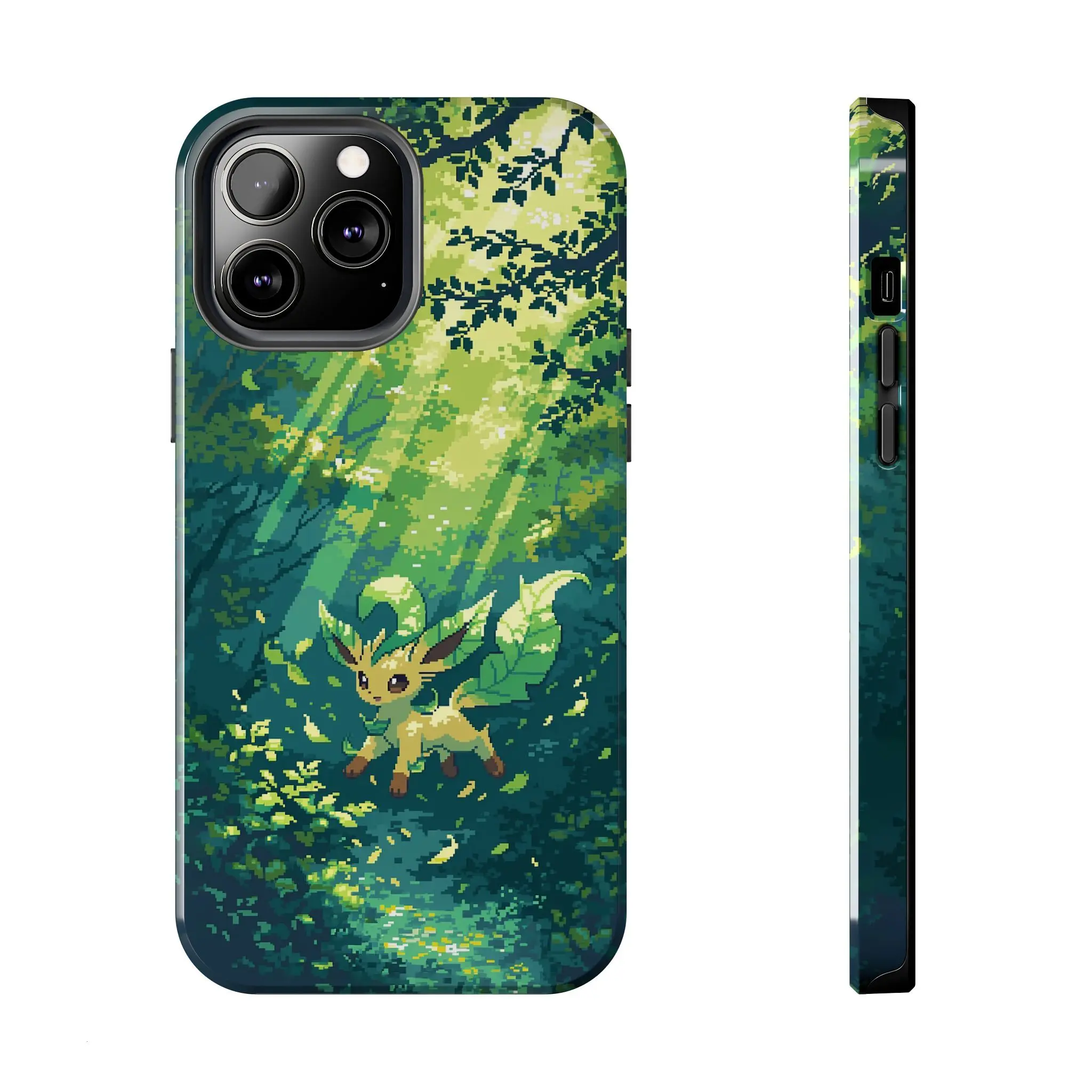 Kawaii Anime Leafeon Eeveelution Pixel Phone Case for iPhone 17-7 Pro Max Plus & Samsung Galaxy S26-S21 Ultra Plus