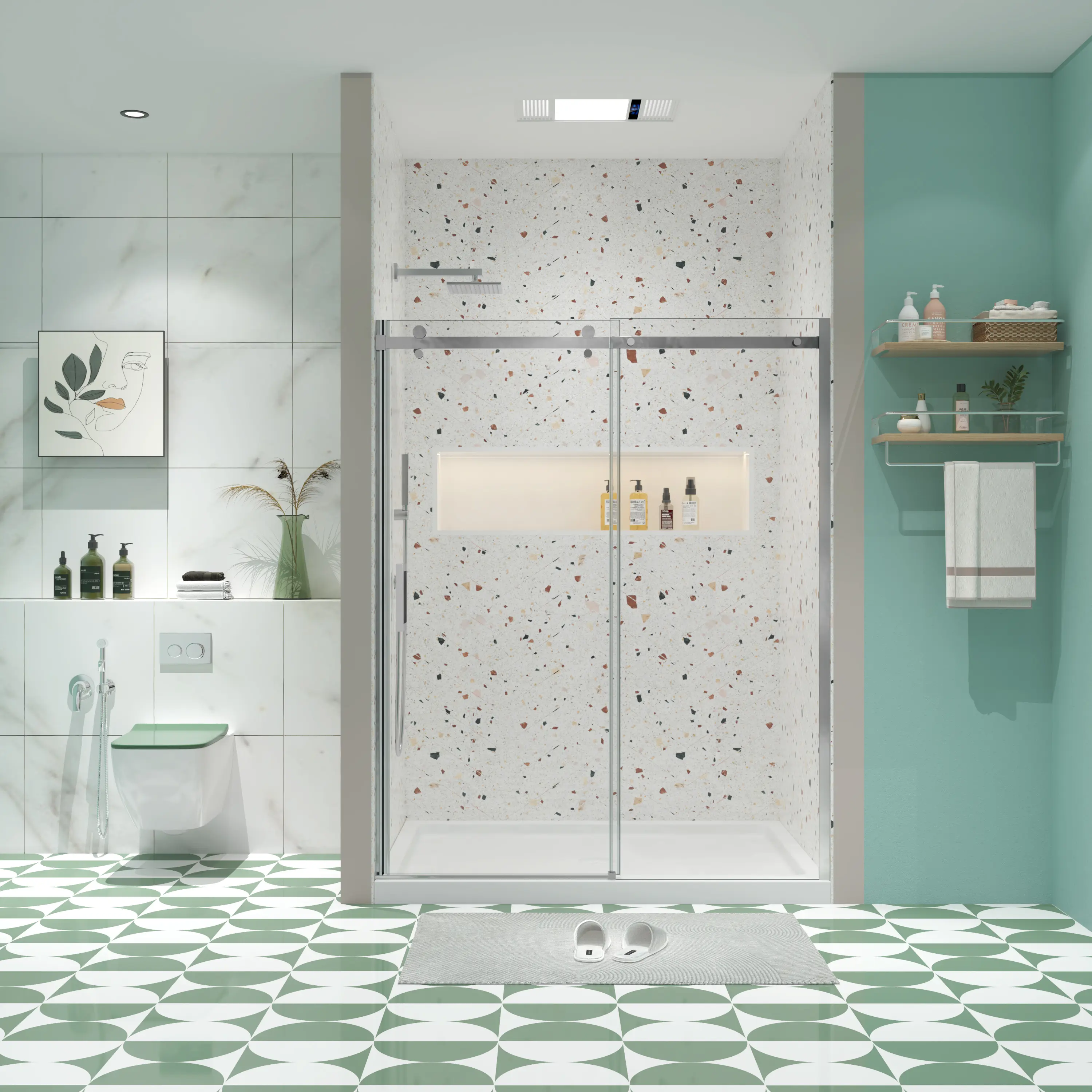 Bathroom Sliding Glass Door (Model 6074) - 5/16" Tempered Glass, Polished Chrome Finish, Adjustable, Anti-Leakage, Nano Easy Clean Treatment, Smooth Sliding System, Simple Install Home Improvement Shower Fixture, Sliding Door