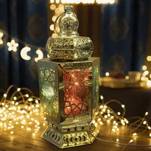3 Color Lantern with Gold Design and Green Accents for Ramadan  Decor