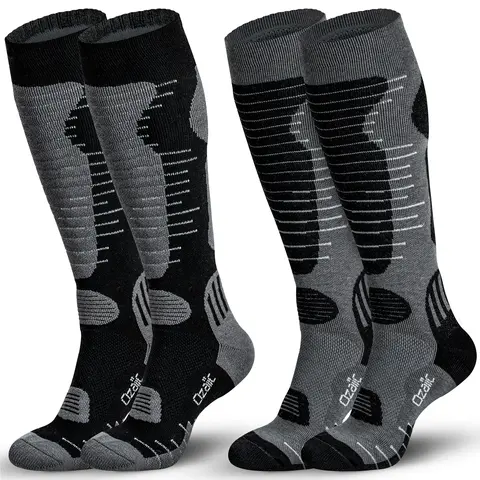 Men's & Women's Merino Wool Thermal Compression Knee-High Socks (2-Pair Multipack) - Cushioning, Moisture Wicking, Shin-Cushion Mesh, Breathable, Odor-Block Wool, Thermal Insulation for Skiing, Hunting