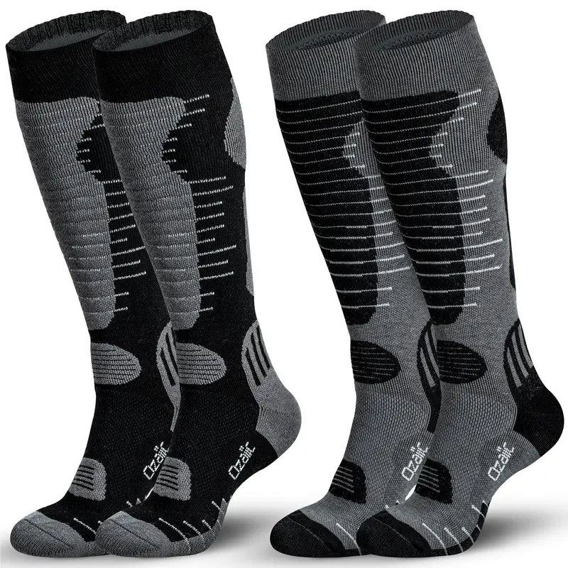 Men's & Women's Merino Wool Thermal Compression Knee-High Socks (2-Pair Multipack) - Cushioning, Moisture Wicking, Shin-Cushion Mesh, Breathable, Odor-Block Wool, Thermal Insulation for Skiing, Hunting