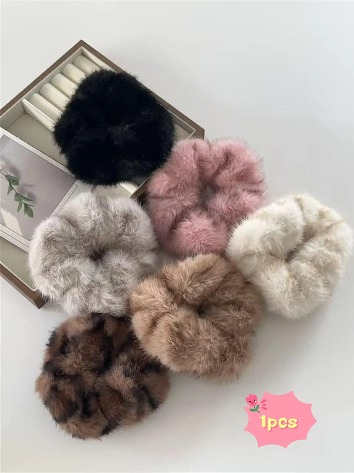 Women's Faux Fur Hair Tie, Leopard Print & Solid Colors, Fall Winter Fashion Accessory, Vintage Party Style, Daily Wear, Ponytail Hairstyle, Fashion Hair Accessories, Fashionable Hair Accessories