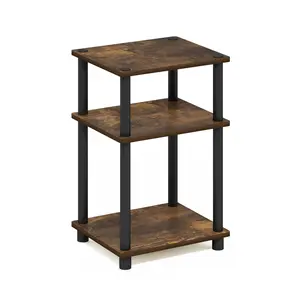 JUST Side Table in Amber Pine featuring 3-tier storage, open shelves, tool-free assembly, ideal for bedrooms, living rooms, and small spaces