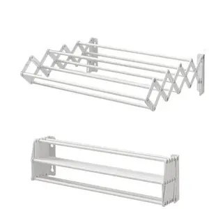 Clothes Drying Rack 9 Staggered Hanging Rods, Wall-Mounted Laundry Rack