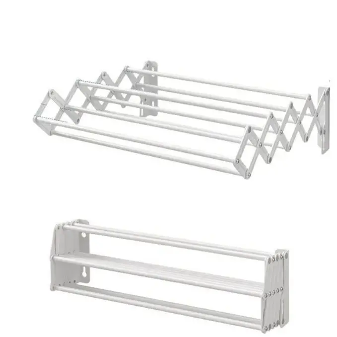 Clothes Drying Rack 9 Staggered Hanging Rods, Wall-Mounted Laundry Rack