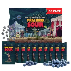 Final Boss Sour Candy, Sour Blueberries, 10 Pack, Level 3, Fruit Chews with Real Dried Fruit, No Artificial Colors or Flavors, Low Calorie Snack for Kids, Teens, Adults, Lunch Boxes