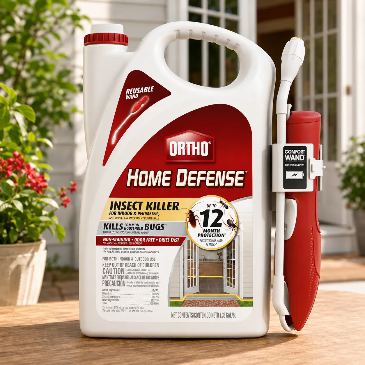 Ortho Home Defense Indoor & Perimeter2 Insect Killer, 1.33 gal Ready-To-Use Bug Killer with Comfort Wand, Kills Ants, Roaches, Spiders, for Kitchens, Bathrooms, Home Perimeter