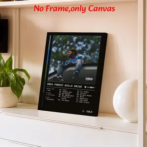 Music Album Wall Art, Home Decor Accessory, J. Cole "2014 Forest Hills Drive" Tracklist Poster, Vintage Hip-Hop Style Printing, Green And Black Canvas Decor, Bedroom & Music Room Aesthetic, Gift For Hip-Hop & J. Cole Fans, Unframed